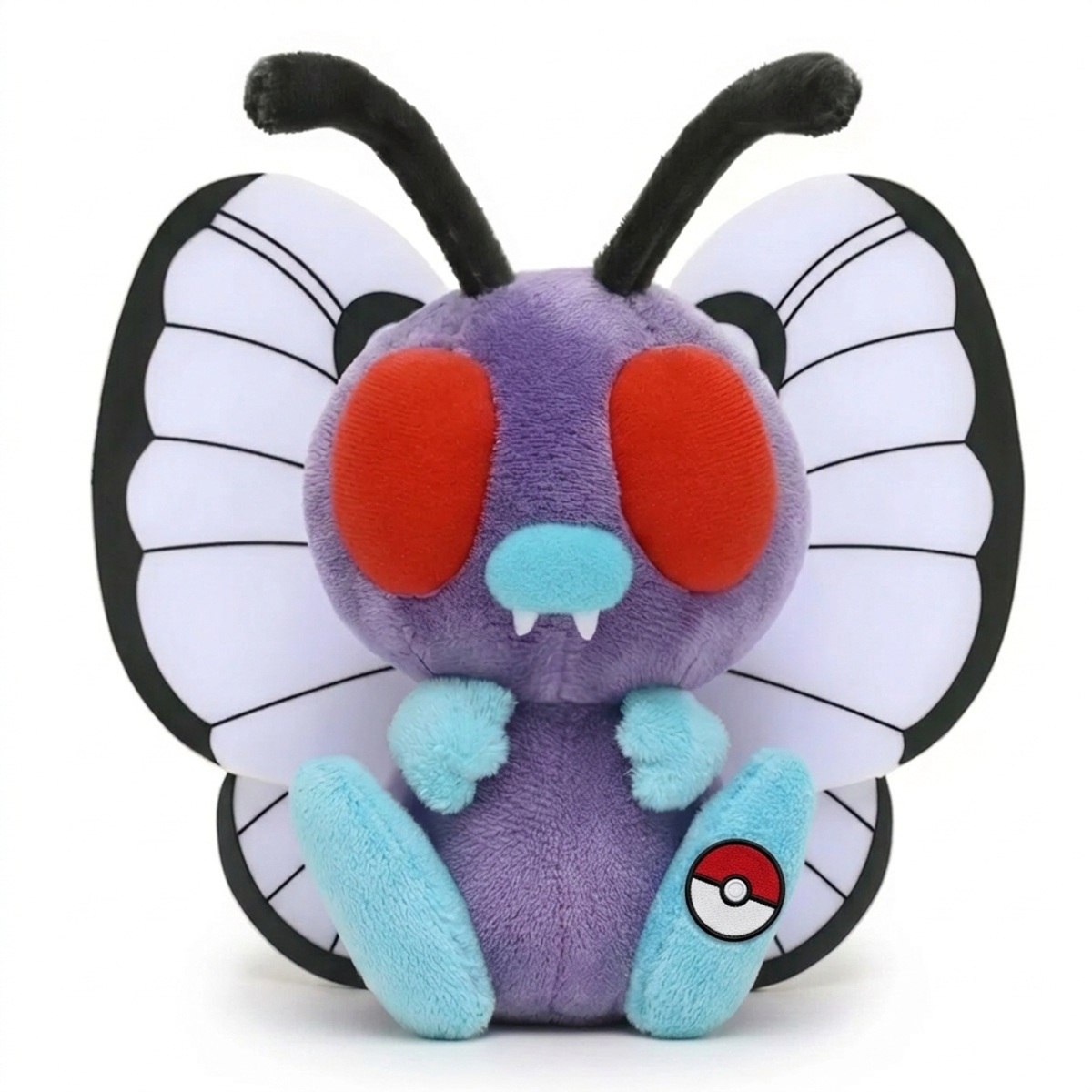 Peluche Butterfree con distintivo che prova l'autenticità del prodotto.