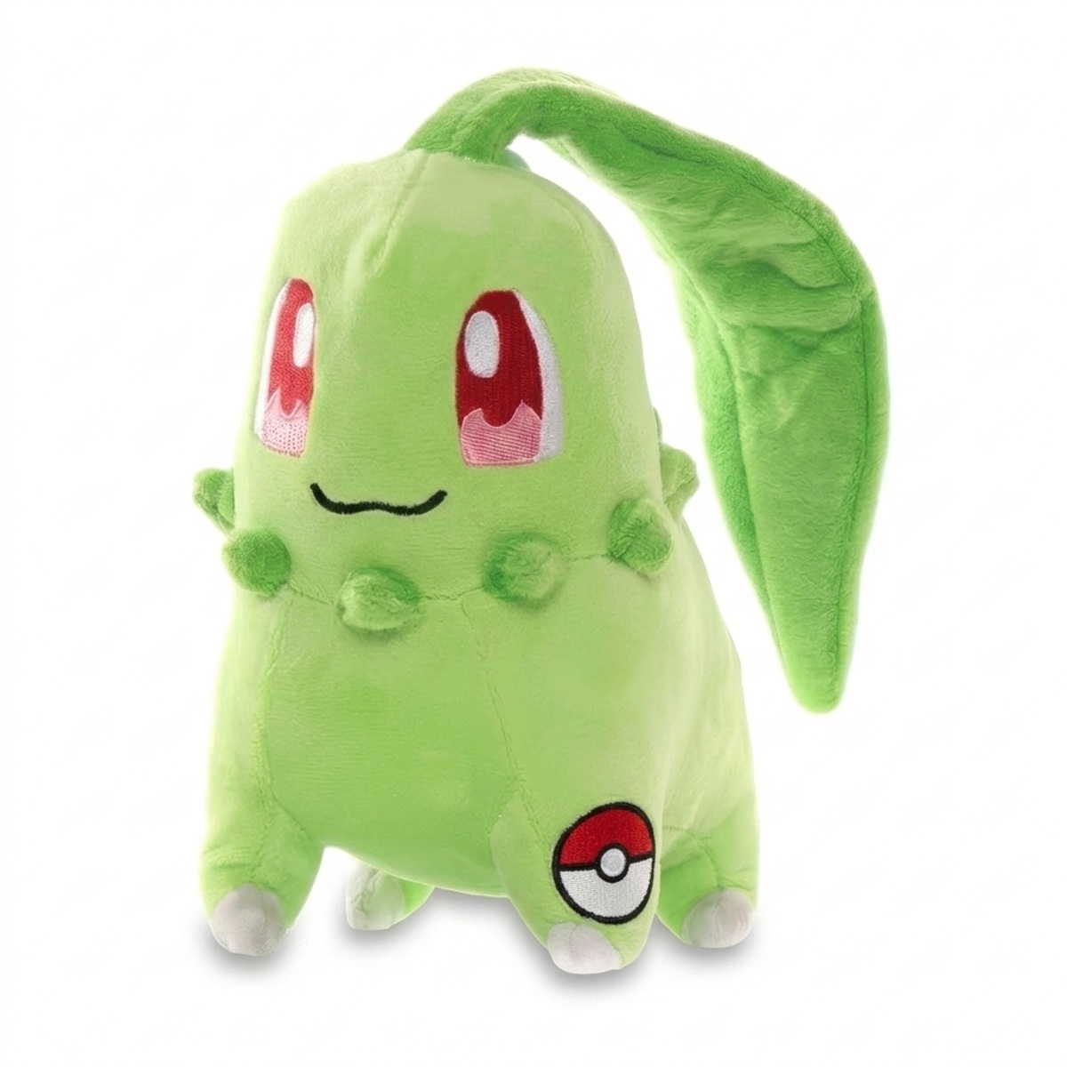 Peluche Chikorita con distintivo che prova l'autenticità del prodotto.