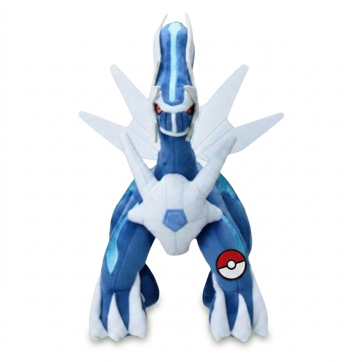 Peluche Dialga con distintivo che prova l'autenticità del prodotto.