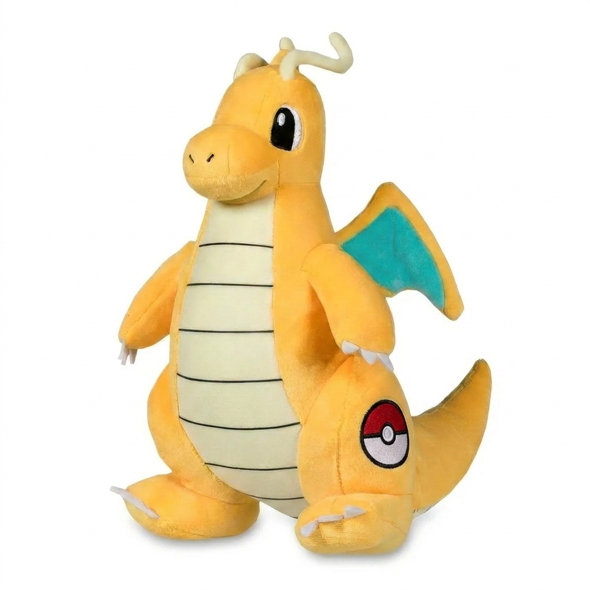 Peluche Dragonite con distintivo che prova l'autenticità del prodotto.