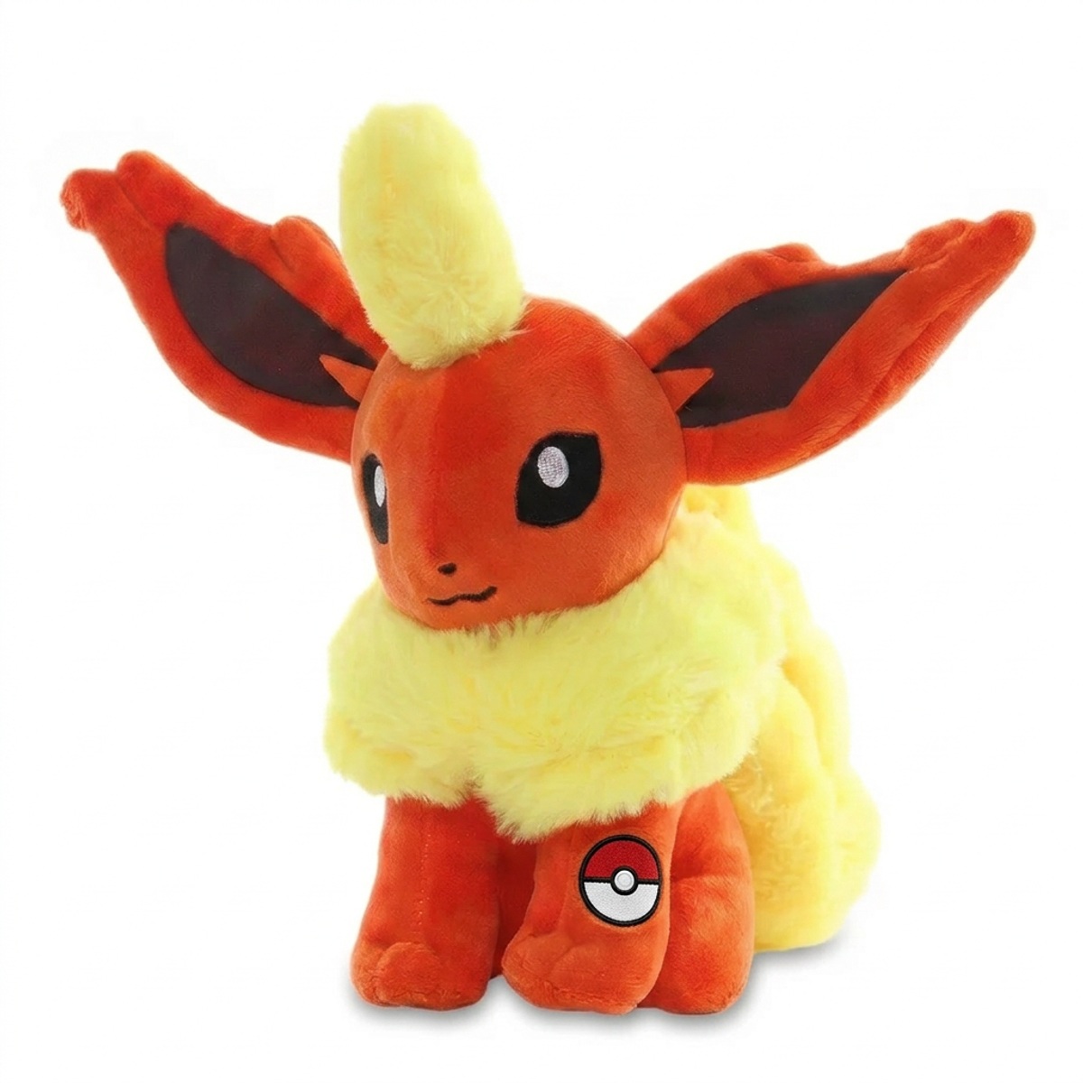 Peluche Flareon con distintivo che prova l'autenticità del prodotto.