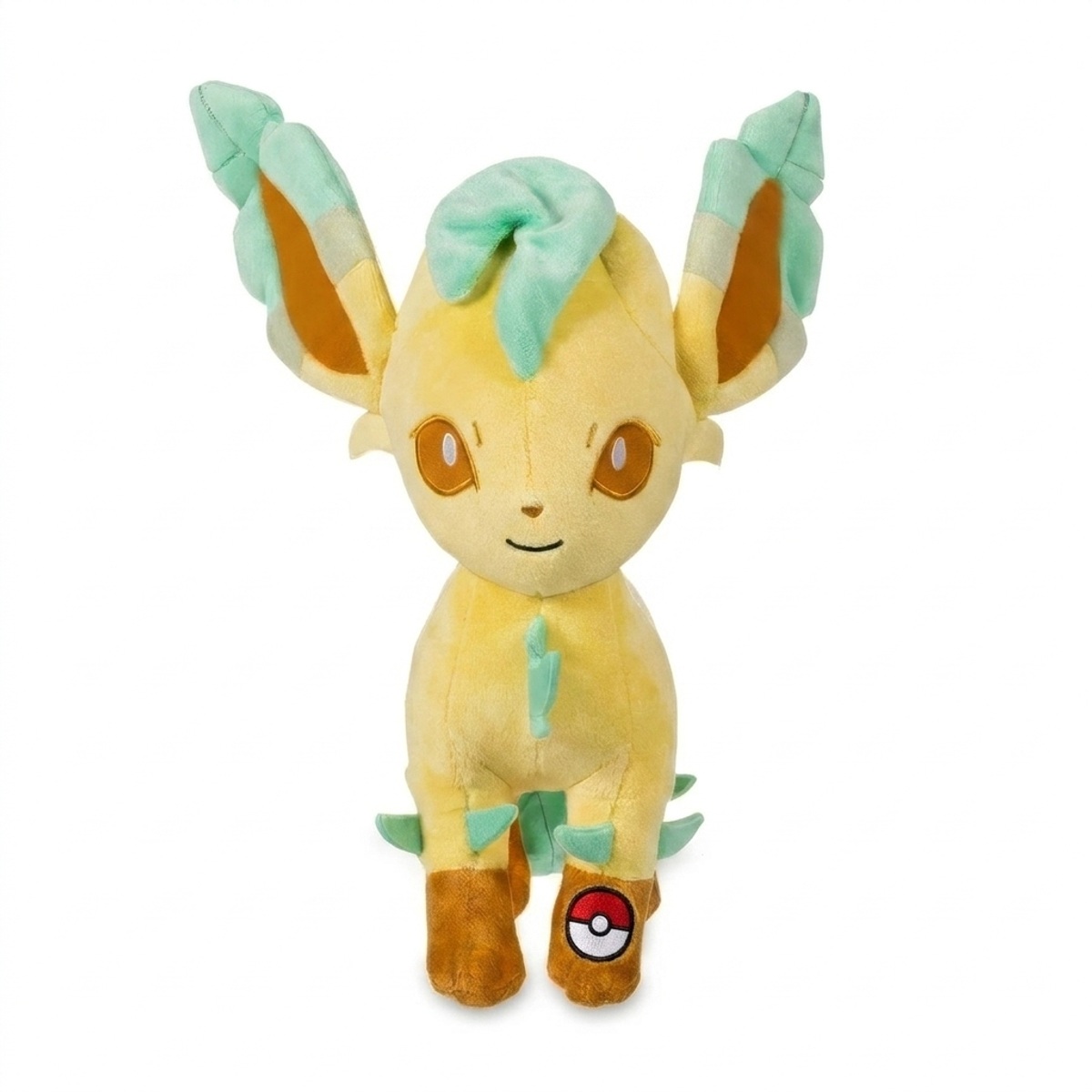 Peluche Leafeon con distintivo che prova l'autenticità del prodotto.