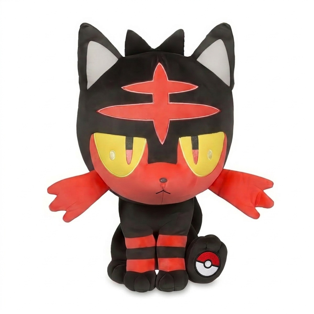 Peluche Litten con distintivo che prova l'autenticità del prodotto.