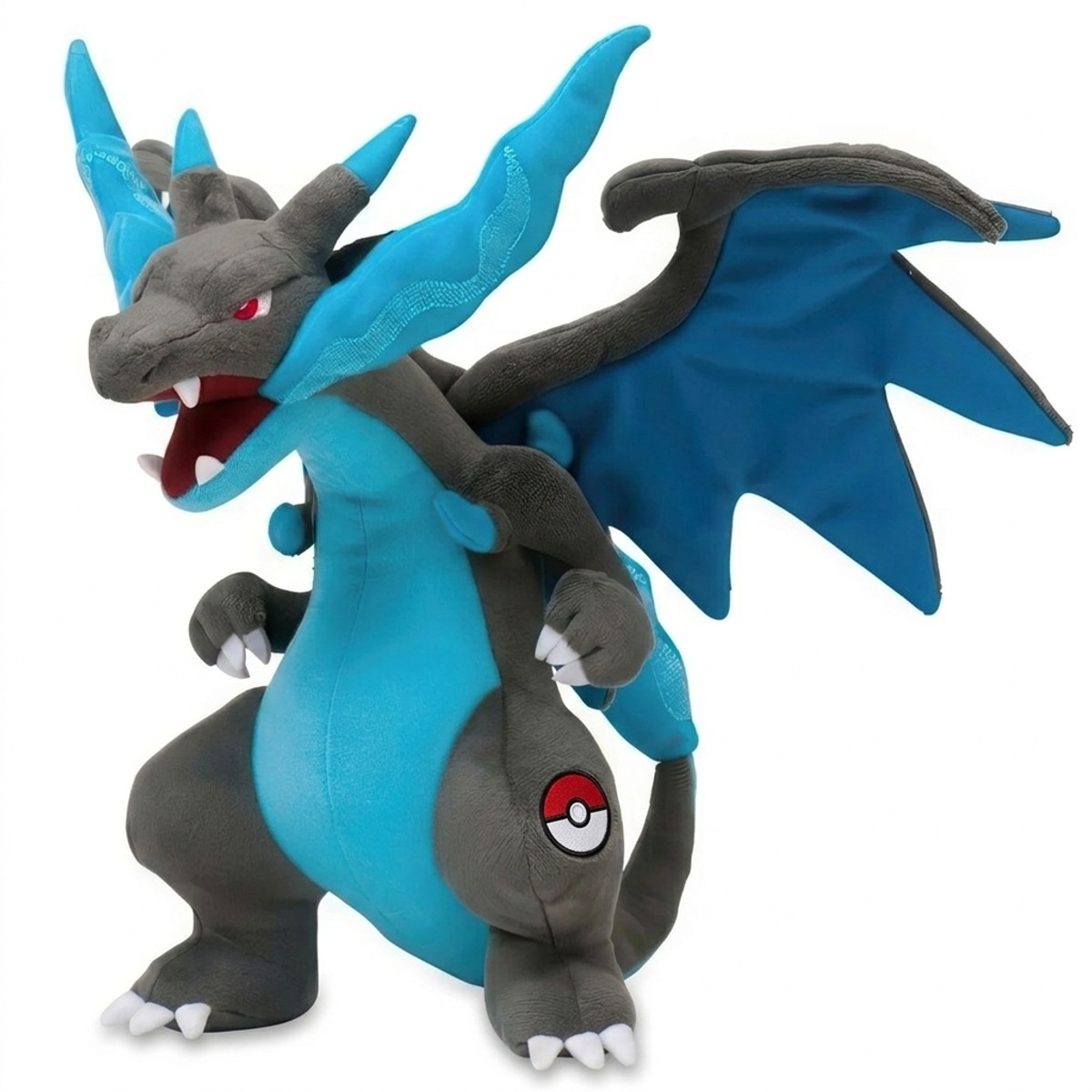 Peluche Charizard con distintivo che prova l'autenticità del prodotto.
