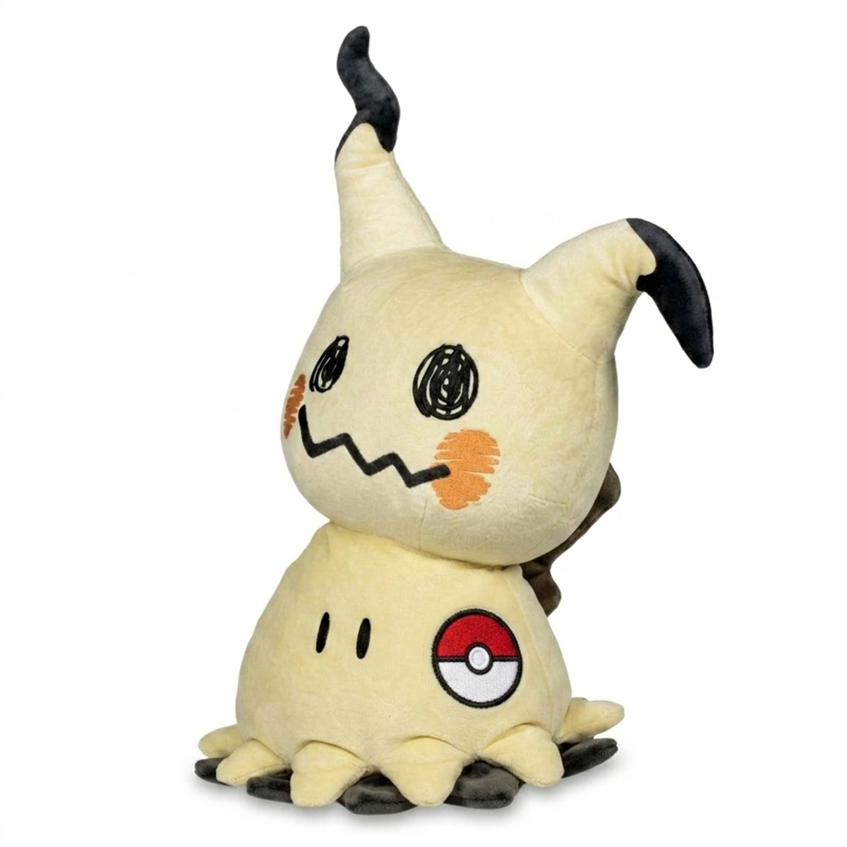 Peluche Mimikyu con distintivo che prova l'autenticità del prodotto.