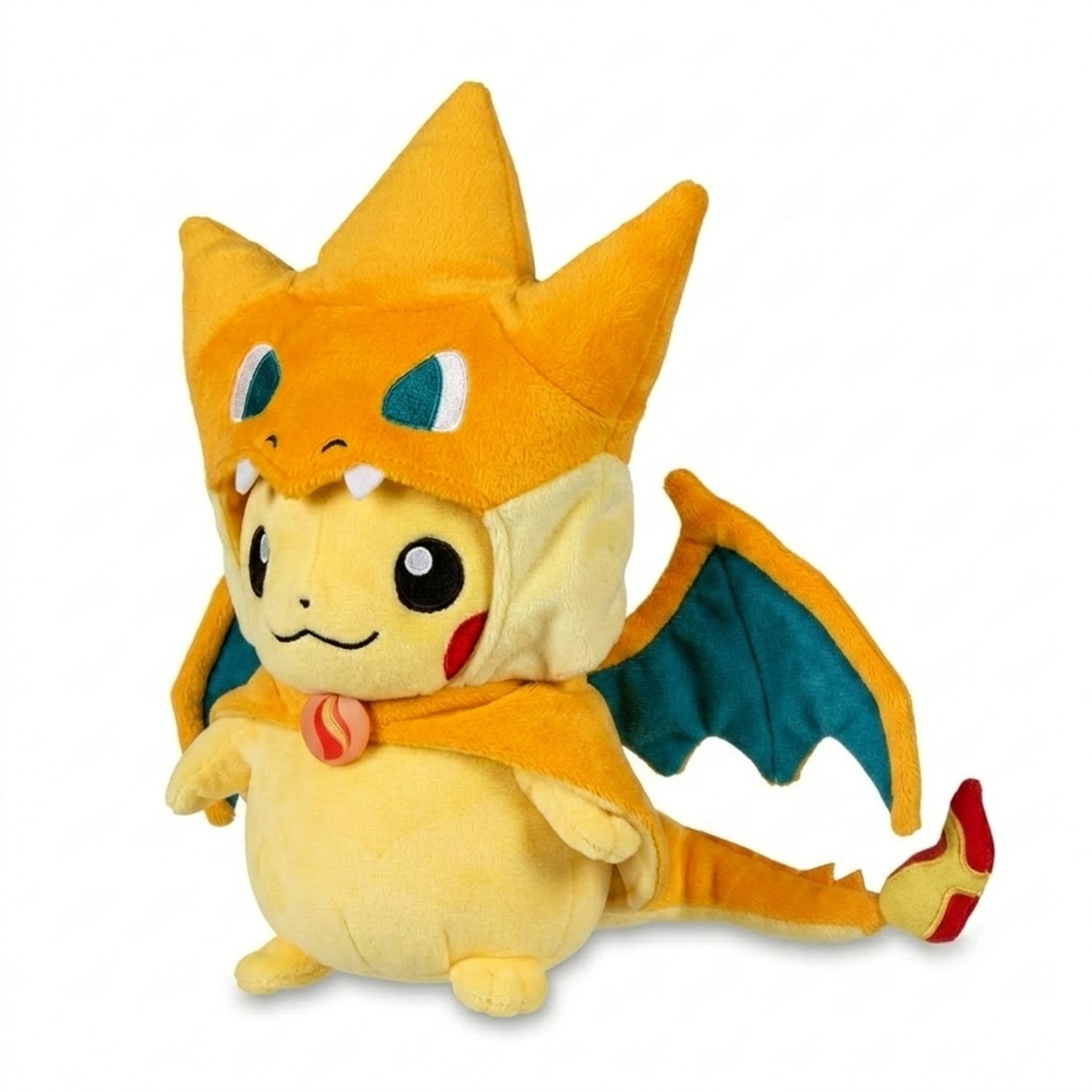 Peluche Pikachu Charizard Y vista da tre quarti