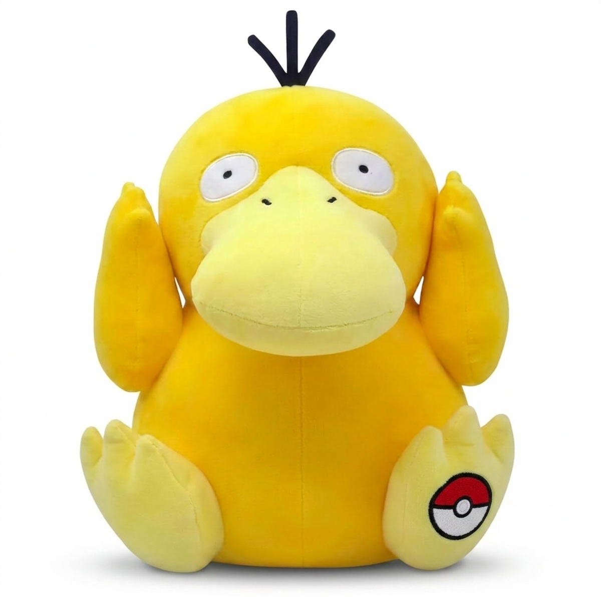 Peluche Psyduck con distintivo che prova l'autenticità del prodotto.