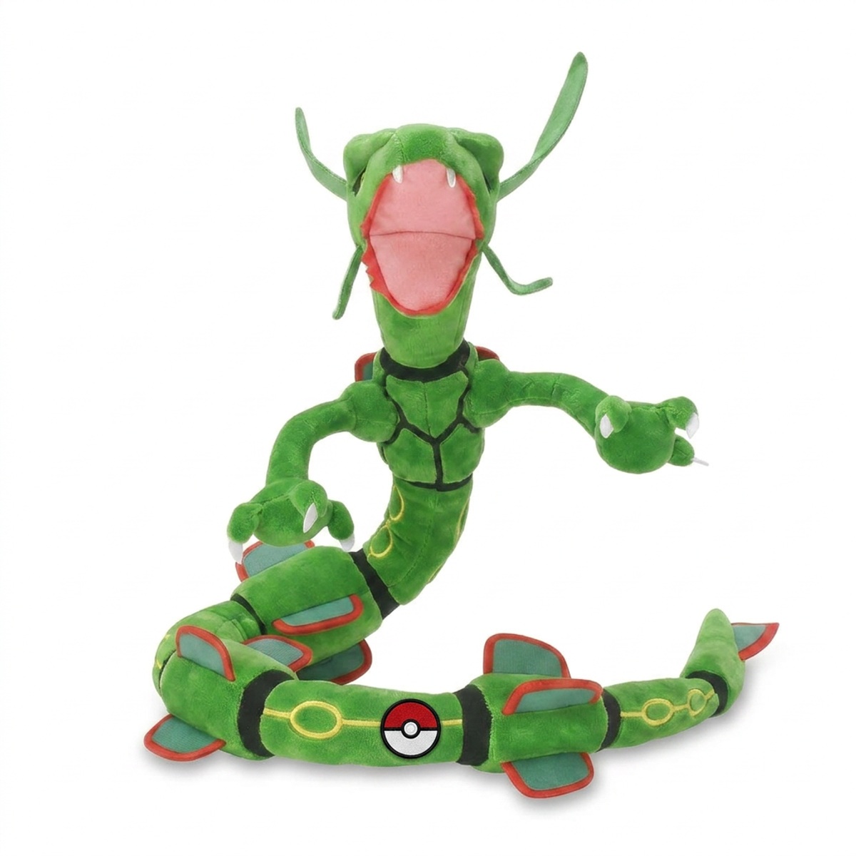 Peluche Rayquaza con distintivo che prova l'autenticità del prodotto.