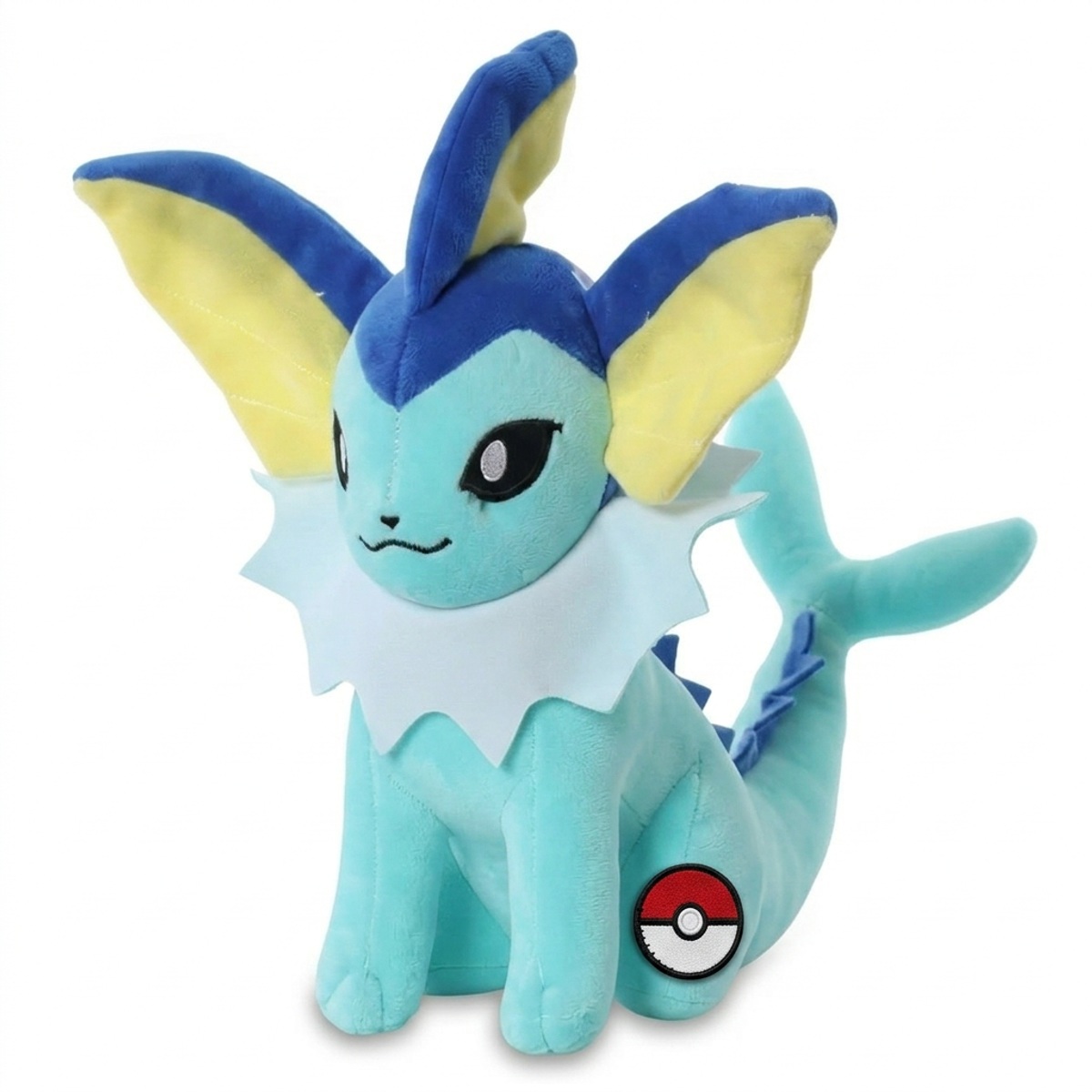 Peluche Vaporeon con distintivo che prova l'autenticità del prodotto.