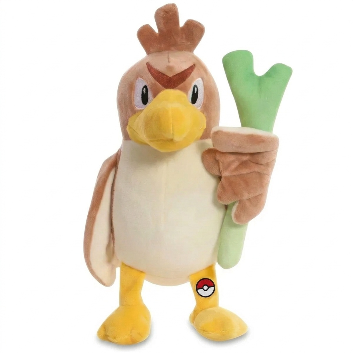 Peluche Farfetch'd con distintivo che prova l'autenticità del prodotto.