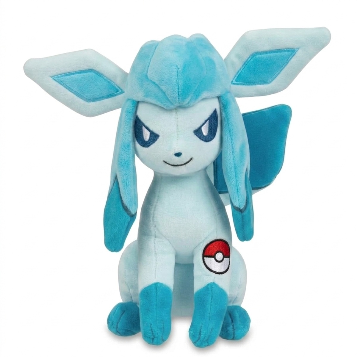 Peluche Glaceon con distintivo che prova l'autenticità del prodotto.