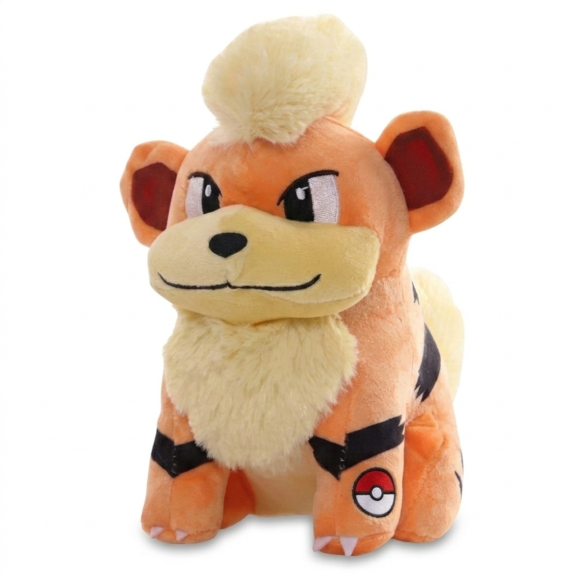 Peluche Growlithe con distintivo che prova l'autenticità del prodotto.