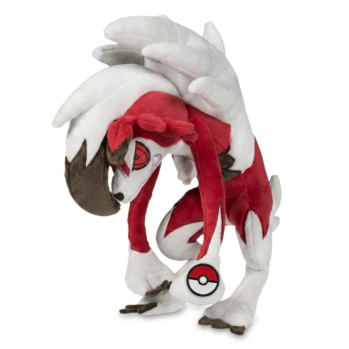 Peluche Lycanroc con distintivo che prova l'autenticità del prodotto.