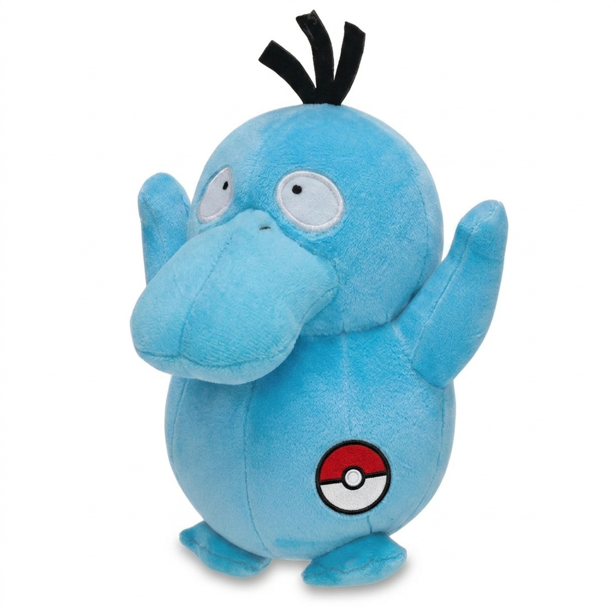 Peluche Psyduck con distintivo che prova l'autenticità del prodotto.