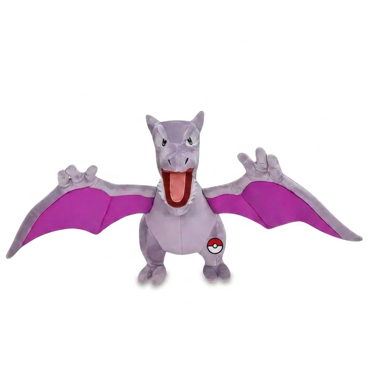 Peluche Aerodactyl con distintivo che prova l'autenticità del prodotto.