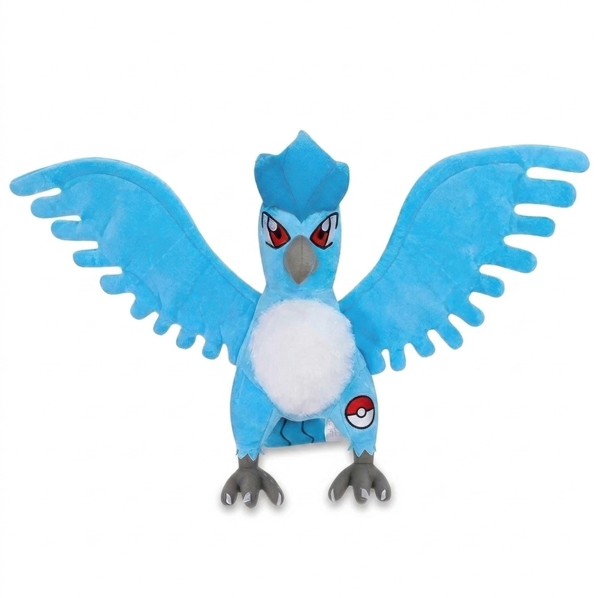 Peluche Articuno con distintivo che prova l'autenticità del prodotto.