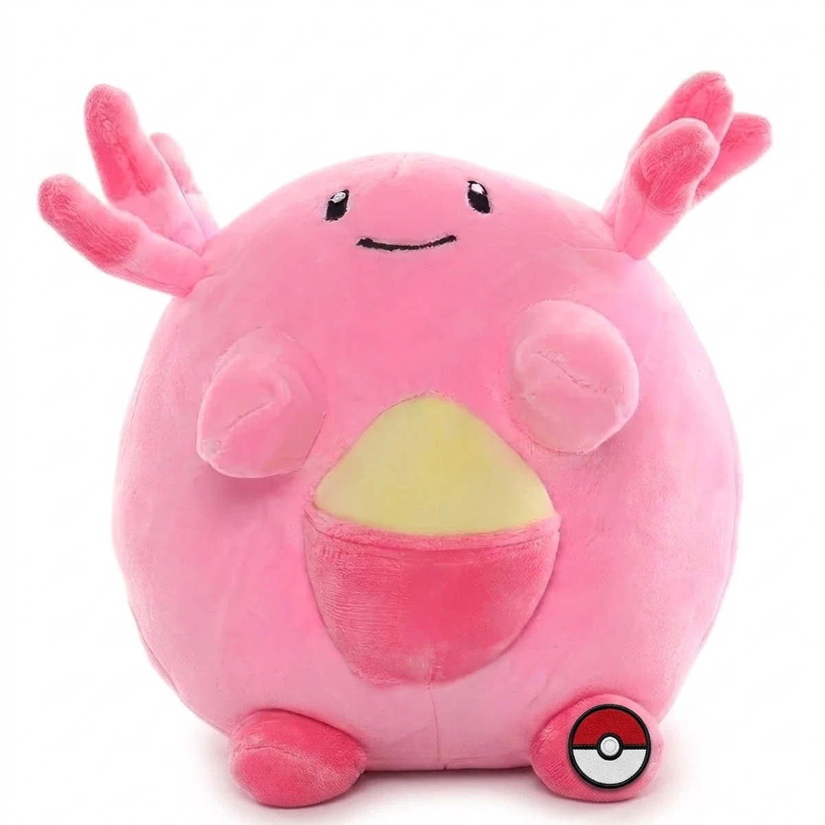 Peluche Chansey con distintivo che prova l'autenticità del prodotto.
