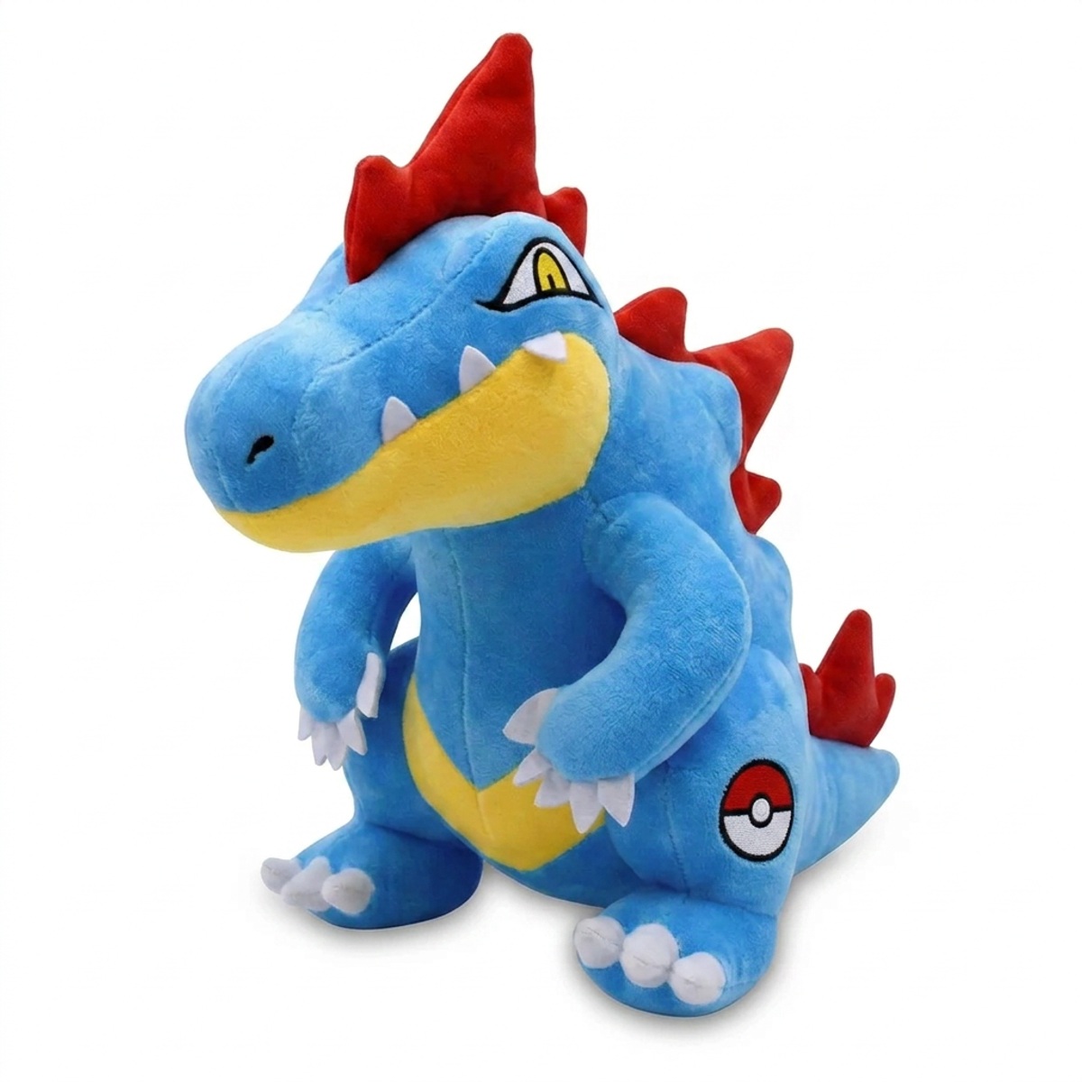 Peluche Feraligatr con distintivo che prova l'autenticità del prodotto.