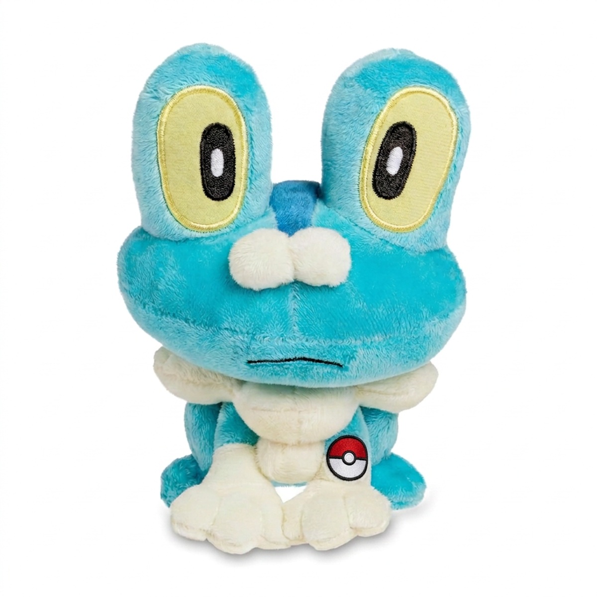 Peluche Froakie con distintivo che prova l'autenticità del prodotto.