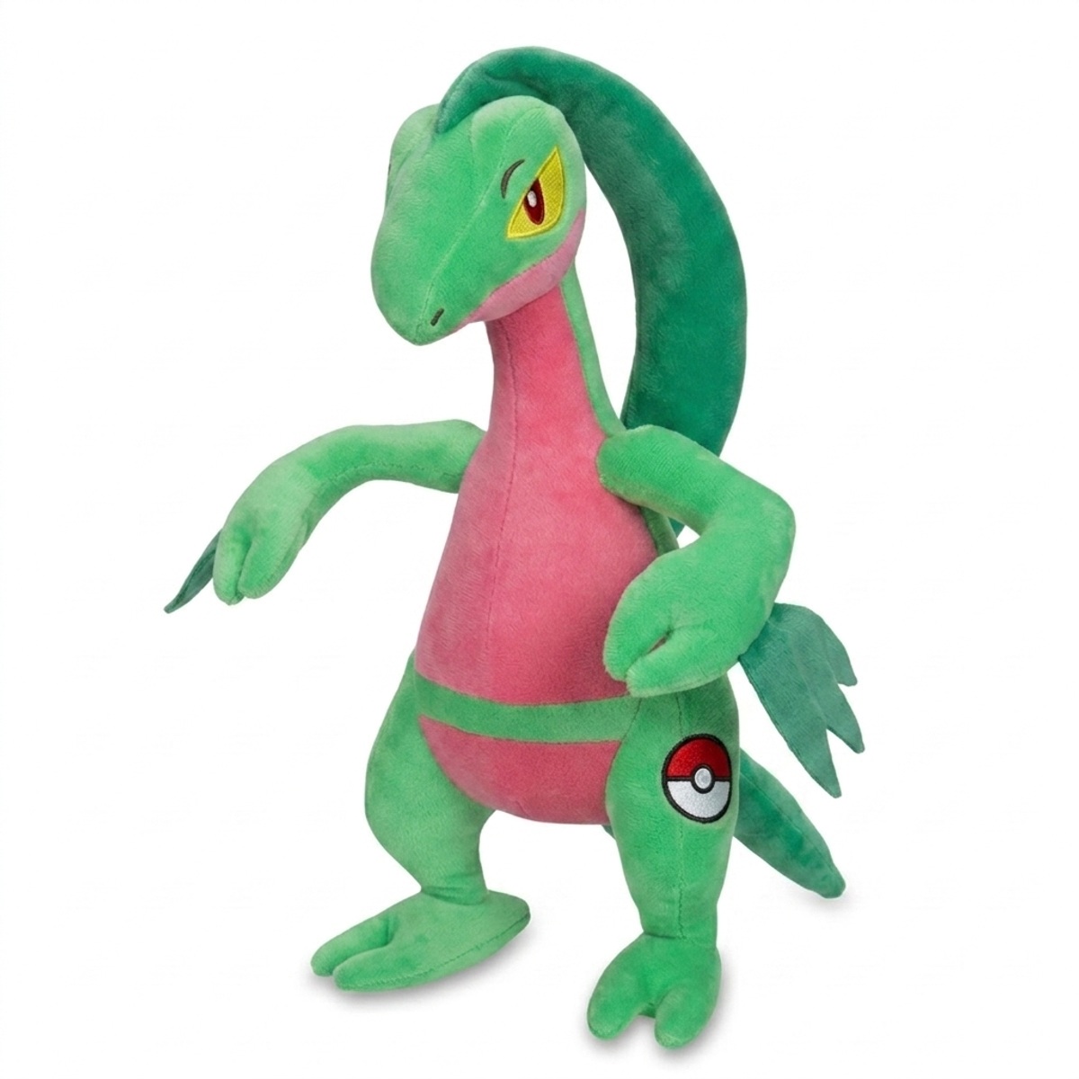 Peluche Grovyle con distintivo che prova l'autenticità del prodotto.