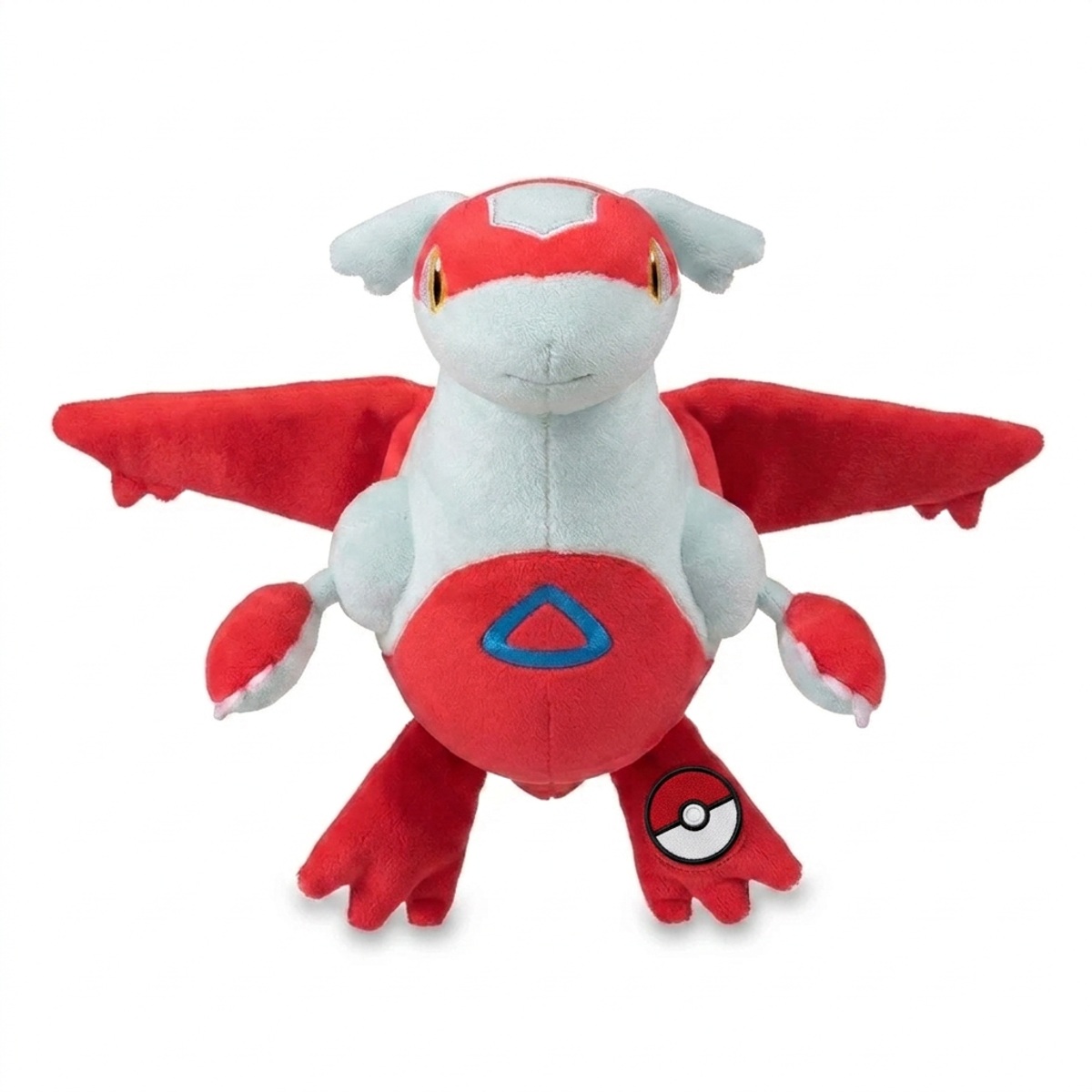 Peluche Latias con distintivo che prova l'autenticità del prodotto.