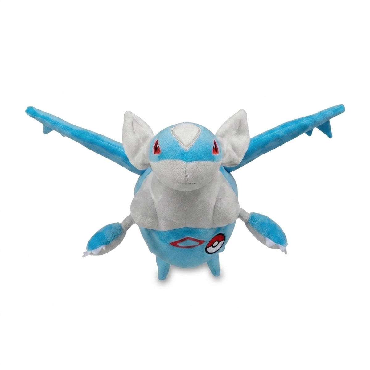 Peluche Latios con distintivo che prova l'autenticità del prodotto.