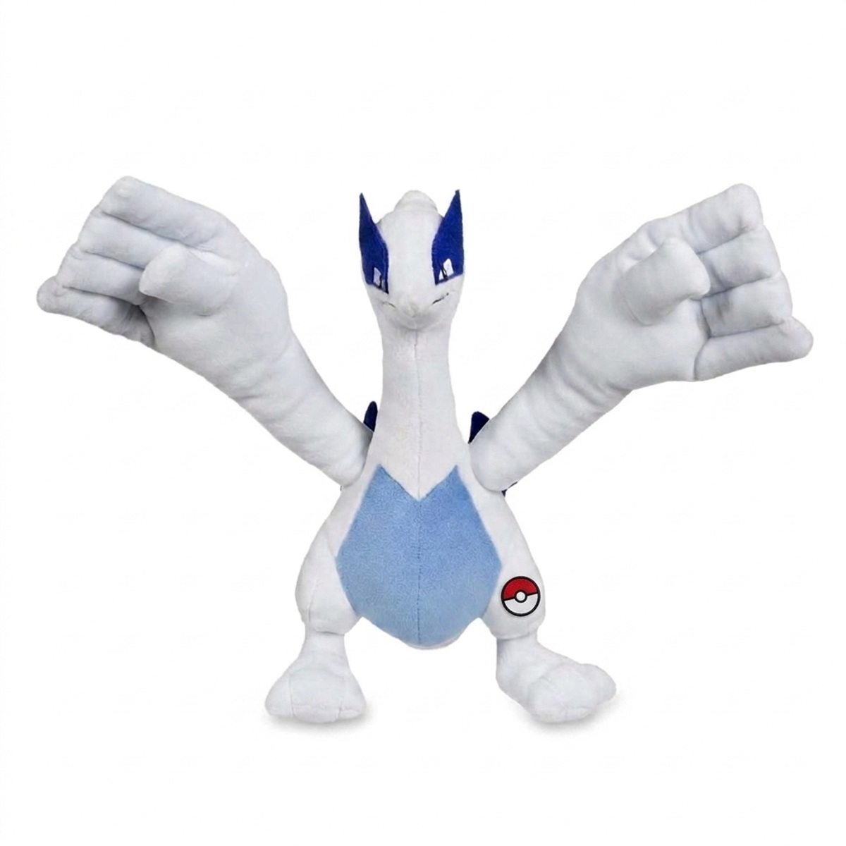 Peluche Lugia con distintivo che prova l'autenticità del prodotto.