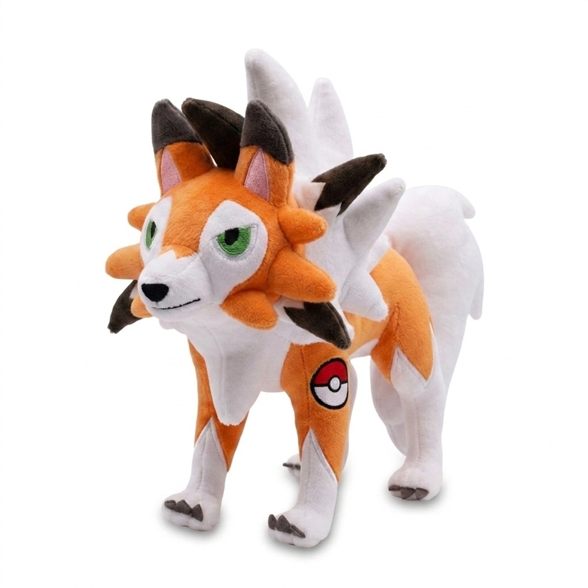 Peluche Lycanroc con distintivo che prova l'autenticità del prodotto.