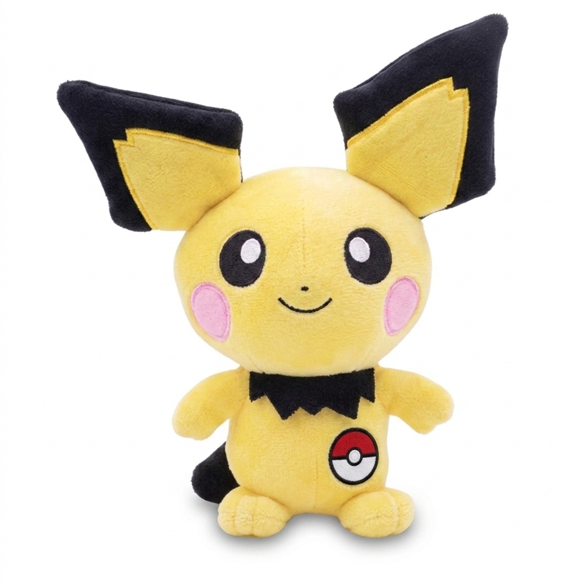 Peluche Pichu con distintivo che prova l'autenticità del prodotto.