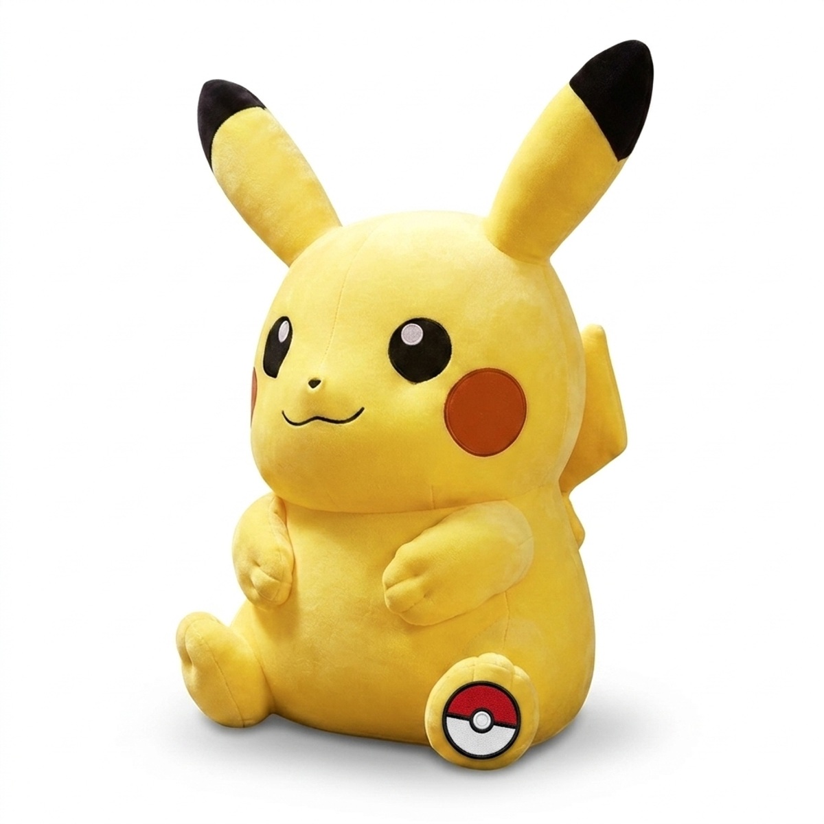 Peluche Pikachu XXL con distintivo che prova l'autenticità del prodotto.