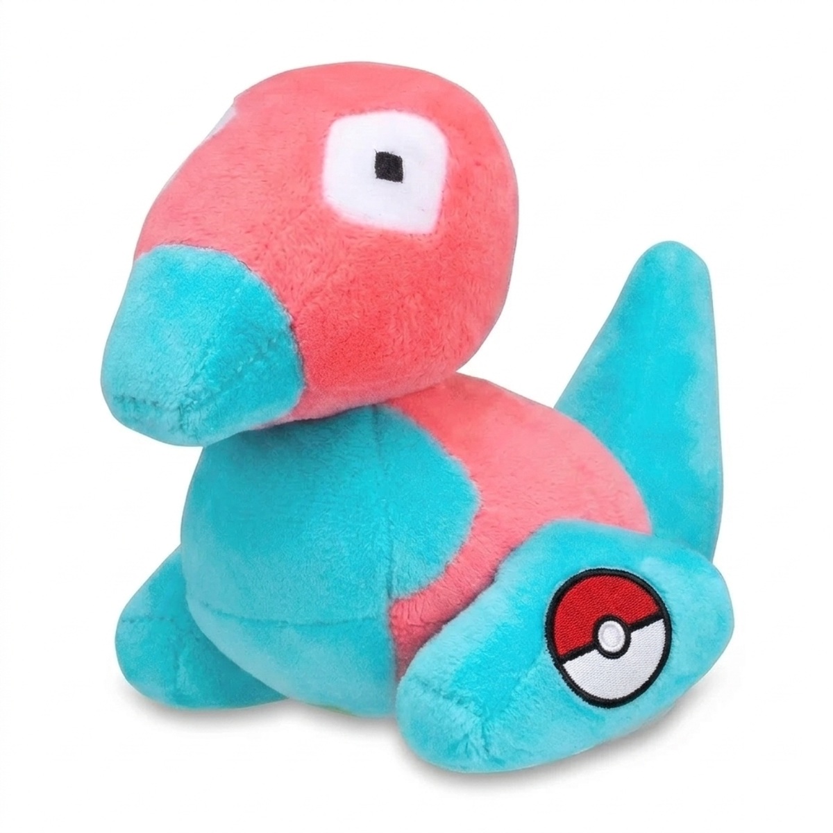Peluche Porygon con distintivo che prova l'autenticità del prodotto.