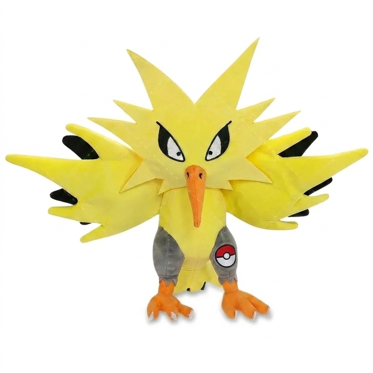 Peluche Zapdos con distintivo che prova l'autenticità del prodotto.