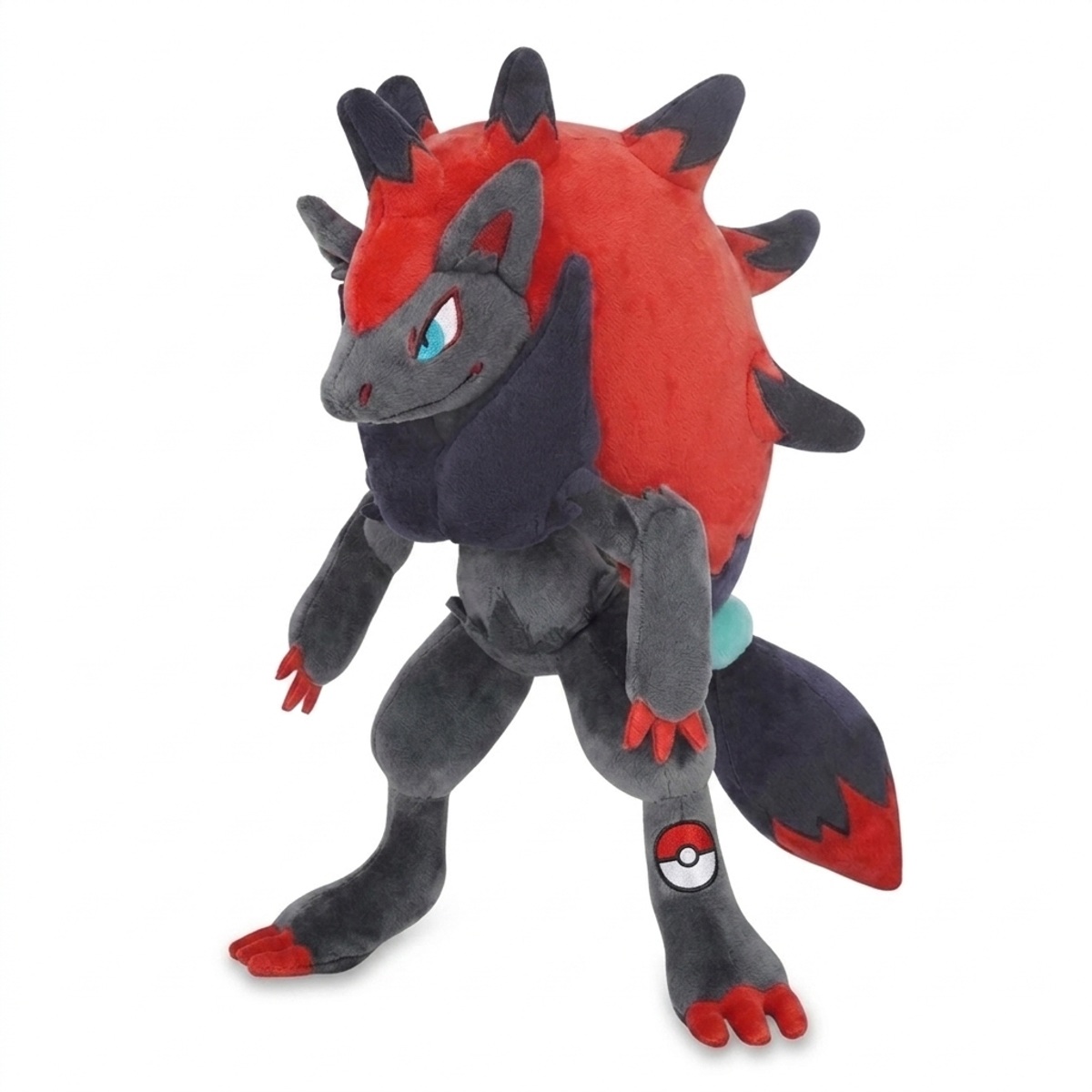 Peluche Zoroark con distintivo che prova l'autenticità del prodotto.